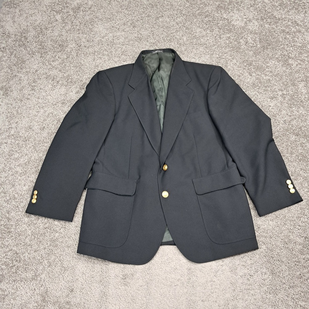 David Taylor Mens Navy Blue Two Button Blazer‎ Gold Buttons Sport Coat 42R